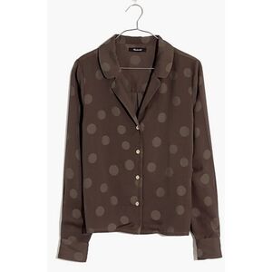 Madewell Jacquard Dot Pajama Shirt Green Polka Dot Button Up Blouse Long Sleeve